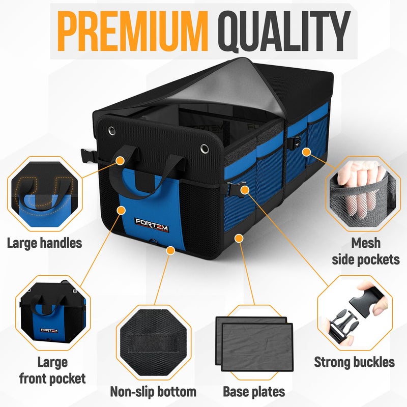 FORTEM Trunk Organizer For SUV Car Organizer and Storage, Collapsible Multi-Compartment Storage Bag Car Accessories for Women Men, 1680D Oxford, Non Slip Bottom, Adjustable Straps, Soft Cover (65L) - Image 2